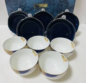 KANSAI fine china 山本寛斎 茶菓揃 湯呑5客 小皿５枚 セット YK-1008 新品未使用