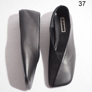 P4426P　●JIL SANDER ジルサンダー●　バレリーナ スクエアトゥ スエード レザー フラットシューズ ブラック 37/23.5cm パンプス rb mks