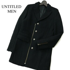 UNTITLED MEN アンタイトル メン 秋冬 刻印ボタン★ メルトン ジップ デザイン コート Sz.XS～S位　メンズ 黒　A2T13789_C#N