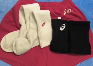 asics/アシックス/女子バレーボールウェア/パンツLサイズ/ハイソックス22-25センチ/サポーターMサイズ/3点セット