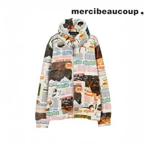 12T432☆ mercibeaucoup, メルシーボークー 総柄 シンブンウラケ スタンドカラー パーカー ジップアップ ジャケット オーバーサイズ 春秋冬