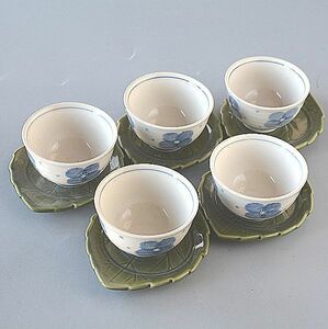 湯飲み 茶托 5客セット パンジー グリーンリーフ