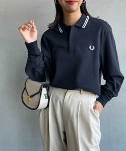 「FRED PERRY」 長袖ポロシャツ S ネイビー レディース