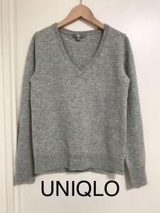 ユニクロ UNIQLO カシミヤ　セーター　カシミヤ100％ グレー　Vネックセーター ニット　S Vネックニット　141121