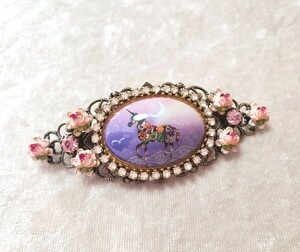 ☆未使用☆ ユニコーンピンク潰れ薔薇バレッタ ミハエルネグリン　Michal Negrin　アクセサリー