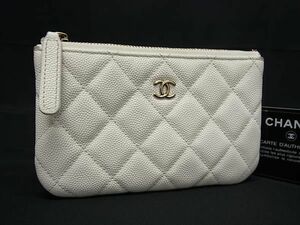 1円 ■美品■ CHANEL シャネル ココマーク マトラッセ キャビアスキン ポーチ マルチケース 小物入れ レディース ホワイト系 FE4223