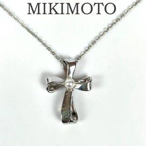 ミキモト ネックレス SV パール 4mm クロスモチーフ レディース MIKIMOTO 中古 ペンダント 十字架 シルバー