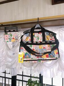 レスポートサック スヌーピー 限定 ボストン バッグ LeSportsac SNOOPY PEANUTS 新品 未使用 総柄 レア コミック ウッドストック カラフル