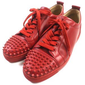 美品▼Christian Louboutin クリスチャンルブタン 1130573 LOUIS JUNIOR SPIKS FLAT CALF レザースニーカー レッド 43 箱・袋付き メンズ