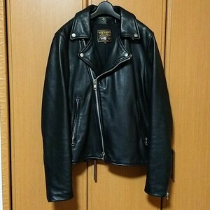 VANSON バンソン ダブルライダースジャケット 黒 ブラック 牛革 38 国内別注 オイルレザー ネイキッドカウハイド グレインレザー schott