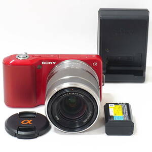 SONY α NEX-3 RED E 18-55mm F3.-5.6 OSS E Mount APS-C ミラーレス一眼 1420万画素 NP-FW50 BC-VW1 撮影テスト確認済 レンズ付 で格安！