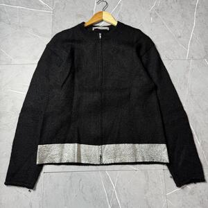 【00sアーカイブ Y2K】COMME des GARCONS HOMME コムデギャルソンオム　ジップアップカーディガン　裾シルバーペイント　ブラック 厚手