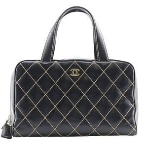 CHANEL シャネル ミニボストン ワイルドステッチ A18121 ハンドバッグ カーフ 黒 レディース【I211824149】中古