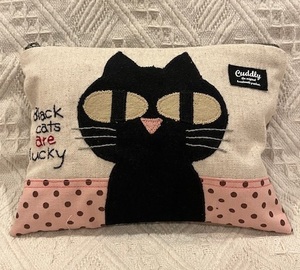 ねこねこニャー350　ぺったんこポーチ　ハンドメイド　