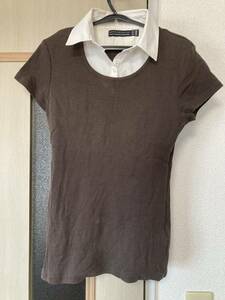 ★ZARA ザラ コレクション 白襟付き カットソー Tシャツ 茶色 ブラウン レディース Mサイズ