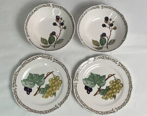 中古/美品】Noritake/ノリタケ primachina/プリマチャイナ フルーツ皿・平皿 セット(各2客) 送料無料 ペア プレート 深皿 取り皿