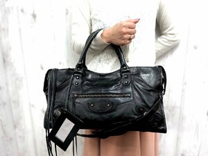 美品 BALENCIAGA バレンシアガ ザ・シティ ハンドバッグ ショルダーバッグ バッグ レザー 黒 A4収納可 2WAY 73396Y