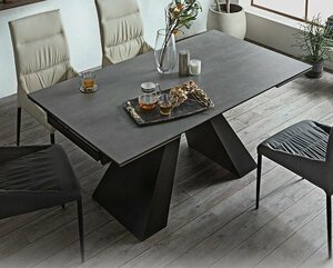 新生活応援　モダン　セラミックダイニングテーブル　伸縮式テーブル　グレー　ブラック　2色対応　テーブル　大理石調 石目 食卓テーブル