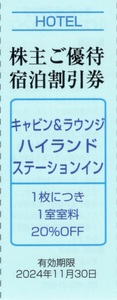 ★キャビン＆ラウンジ　ハイランドステーションイン　株主ご優待宿泊割引券×1枚★富士急行株主優待★2024/11/30まで★即決