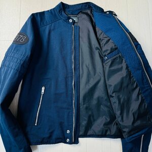 美品/XL-XXL相当★ディーゼル/DIESEL 袖ロゴワッペン コットン×ナイロン ライダース シングル ジャケット ブルゾン メンズ 紺 ネイビー