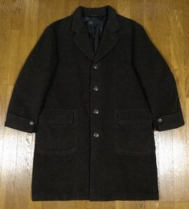 特得※ 美品「SAN PELLEGRINO」イタリア製高級生地 モヘヤ混 ウールコート ロングコート Dark-Brown SIZE:M