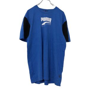 PUMA 半袖 ロゴ プリントTシャツ M ブルー ブラック プーマ 古着卸 アメリカ仕入 a507-6823