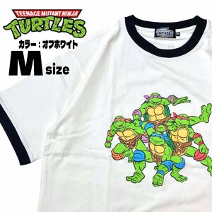 ゆうパケット1点まで可能 ニンジャタートルズ プリント半袖リンガーTシャツ 映画 キャラクター オフホワイト M