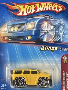 新品未開封 保管品 旧ロゴ 玩具 Mattel マテル Hot Wheels ホットウィール ミニカー Blings 7/10 2005 HUMMER H3 ハマー イエロー /337