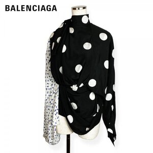 ★激レア/極美品★ BALENCIAGA バレンシアガ 春夏2023年コレクション ドット＆小花柄ドレープ シルク 100％ 変形ブラウス 34 S イタリア製