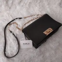 【美品】FURLA ショルダーバッグ 黒 レザー チェーンストラップ