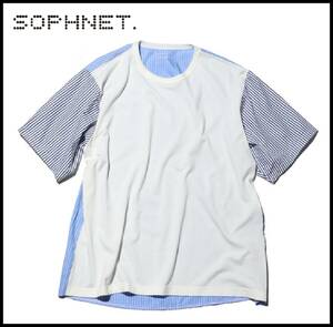 ★美品★ SOPHNETソフネット 22SS S/S FABRIC MIX WIDE CUT&SEWN ストライプ 切替 ビッグ ワイド Tシャツ カットソー M uniform experiment