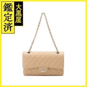 CHANEL シャネル マトラッセWフラップ25Wチェーンショルダー ベージュ/SV キャビア A01112【430】2143400215983