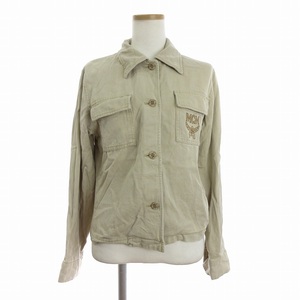 エムシーエム MCM シャツジャケット 薄手 長袖 レギュラーカラー ロゴ 刺繍 1-7624 ベージュ M レディース