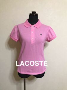 【良品】 LACOSTE ラコステ 鹿の子 ポロシャツ トップス レディース サイズ42 半袖 ファブリカ 日本製 ピンク PF768E