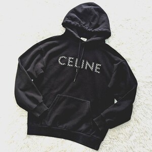 超人気モデル!!!! 美品!!! CELINE セリーヌ パーカー フーディー オーバーサイズ ロゴ エディ スリマン メンズ スタッズ ブラック 黒