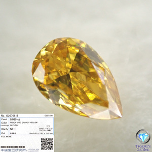 トレジャーG) Fancy Vivid Orangy Yellow 0.089ct SI1【CGLソーティング】イエローダイヤモンド ペアシェイプカット Orenge [Lo-DNo4-ae]