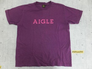 AIGLE エーグル ビッグロゴプリント クルーネック Tシャツ 紫 S