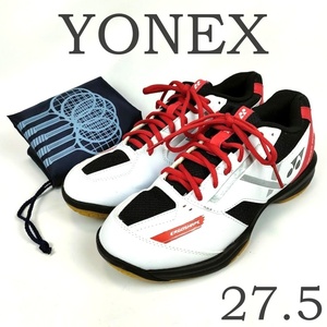 美品 YONEX ヨネックス バドミントンシューズ 27.5 ホワイト レッド パワークッション670 シューズ袋付き 白 赤