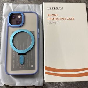 2304468☆ LEERBAN 互換品 スマホケース iphone 15 適用 ケース magsafe 対応 隠し収納式 多機能スタンド マット感（ライトブルー）