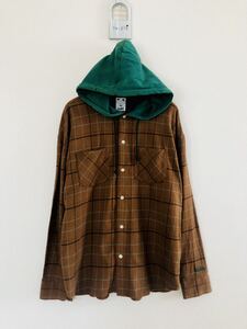 エックスガール X-girl HOODED PLAID SHIRT フード付き　重ね着風 ネルシャツ レディース 　2　