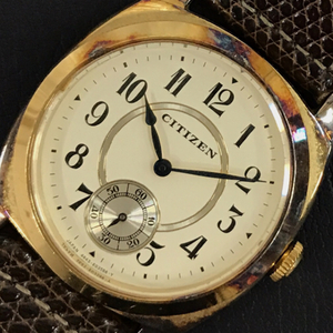 送料360円 シチズン 1938モデル 裏蓋 925 クォーツ 腕時計 スモセコ メンズ 未稼働品 社外ベルト QR061-183 同梱NG