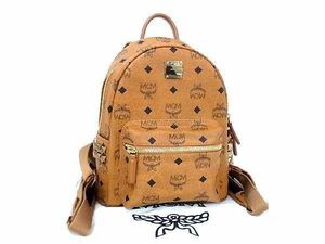 ■新品同様■ MCM エムシーエム モノグラム ヴィセトス柄 レザー スタッズ リュックサック バックパック デイパック ブラウン系 AV5002