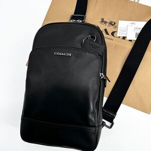 【極美品/定価15万円】COACH コーチ グラハム メンズ ボディバッグ スリングバッグ クロスボディ 斜め掛け オールレザー ロゴ ブラック 黒 