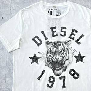 DIESEL タイガー トラ アニマル柄 Tシャツ ラインストーン ディーゼル　　ビーズ 装飾 大きいサイズ XL ディーゼルジャパン 正規品 玉10104