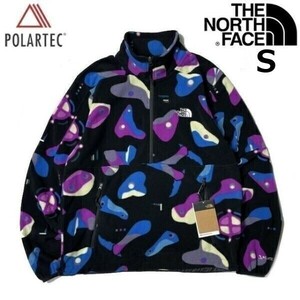 1円～!売切!【正規新品】THE NORTH FACE◆TNF POLARTEC 100 1/4ZIP フリース ポーラテック US限定 最新 軽量(S)黒 紫 総柄 181024-51