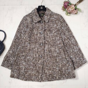 新品同様★レリアン Leilian★大きいサイズ 〜SIZE13 XL相当〜★ミックスツイード*パイピングデザイン★ジャケットコート ブラウン