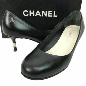 m53 CHANEL シャネル 15P レザー パンプス パール ココマーク ローファー シューズ ブラック フォーマル G30772 イタリア製 36 正規品