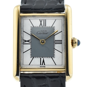 カルティエ CARTIER 5057001 マストタンク ヴェルメイユ SV925(GP)/レザー クォーツ レディース 良品 A#135764