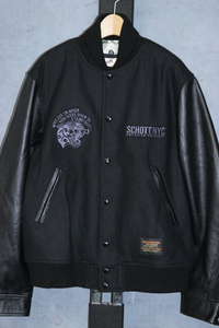 未使用 SCHOTT × SKOOKUM (ショット スクーカム) ＄110 STUDIUM JACKET / L / 黒 / 110ドル / 袖レザー / スタジアム ジャケット ②