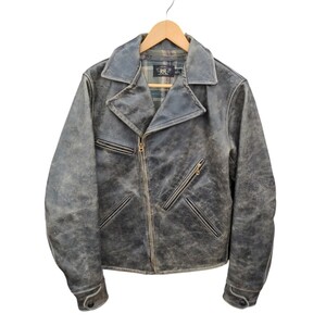 15SS RRL ラルフローレン Lawson JK Cowhide レザー ダブルライダース ジャケット 牛革 裏地切替チェック サイズS エイジング USED加工 